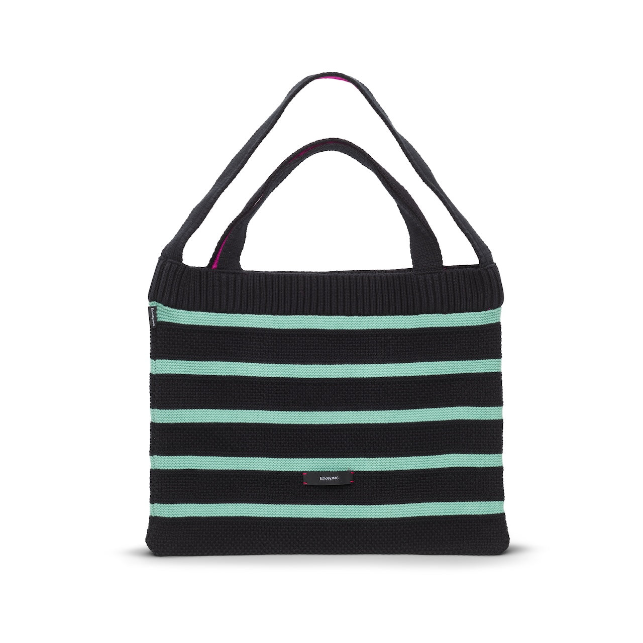 Textured Stripes Knitted Tote-Black