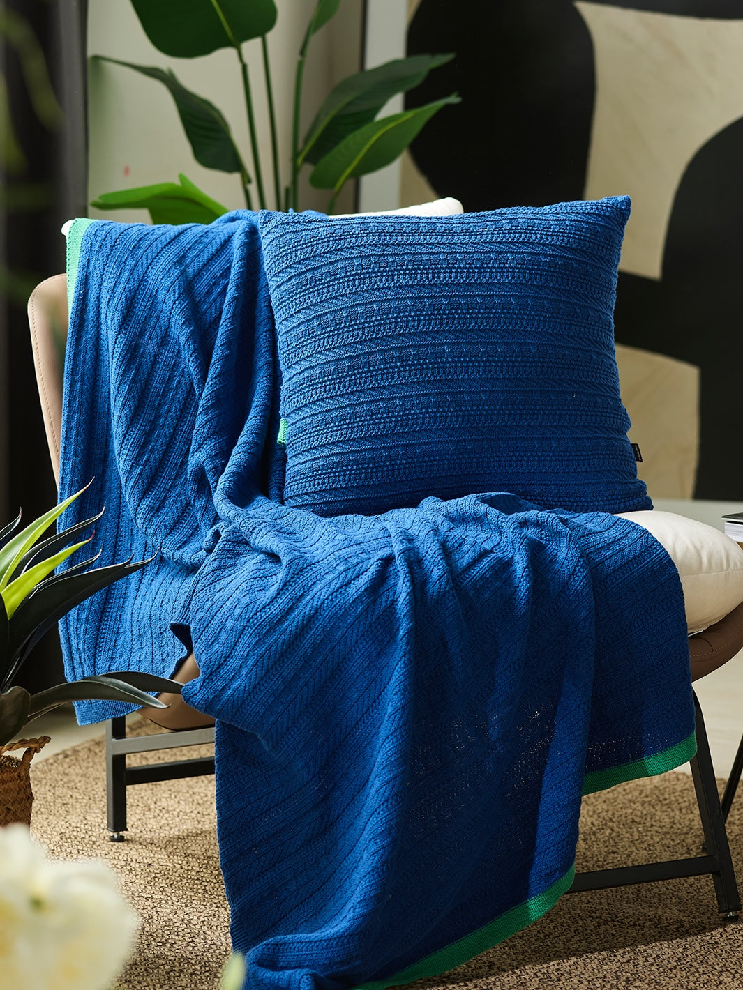 Carousel stripes Knitted Throw-Violet Blue