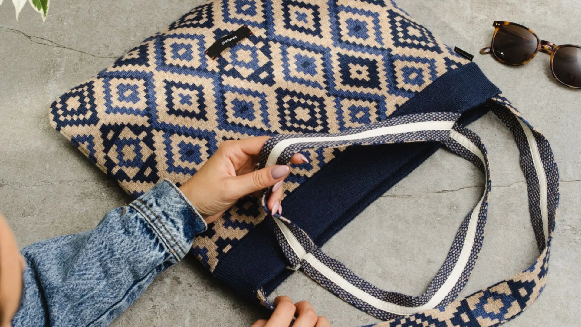 EchoByJMG-Denim Diamond Knitted Tote Bag