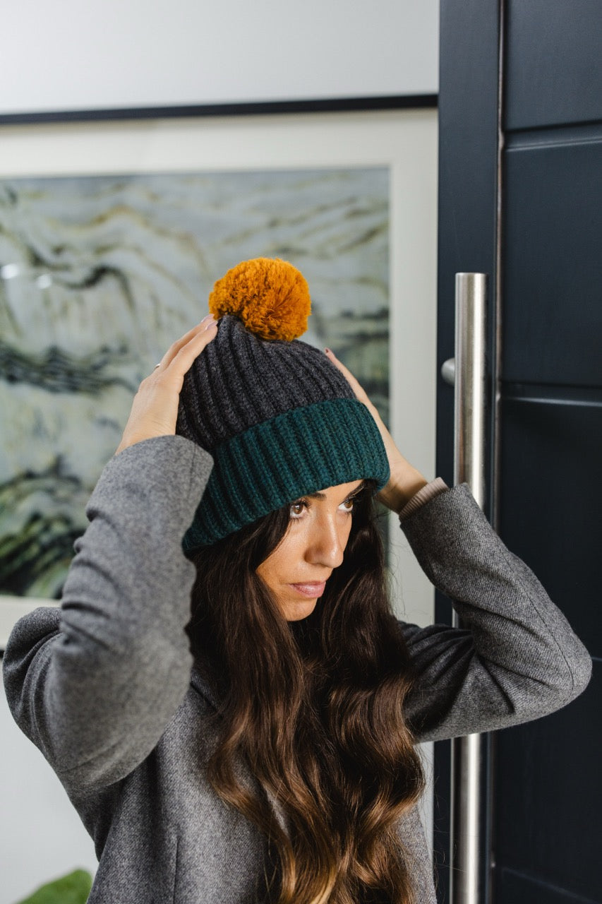 Joyful Pompom Beanie-Ash