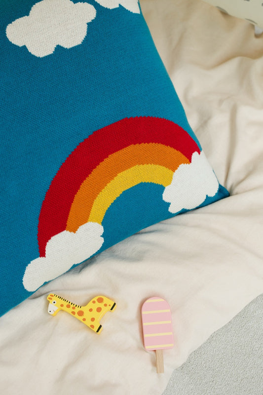 Joyful Rainbow Knitted Cushion Cover