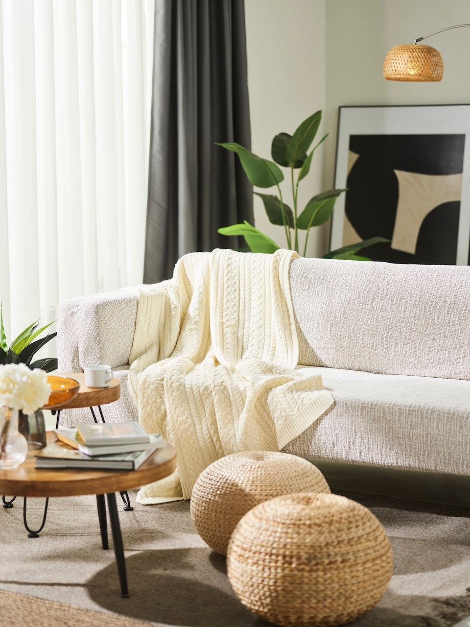 Twister Rope Knitted Blanket-Creamy