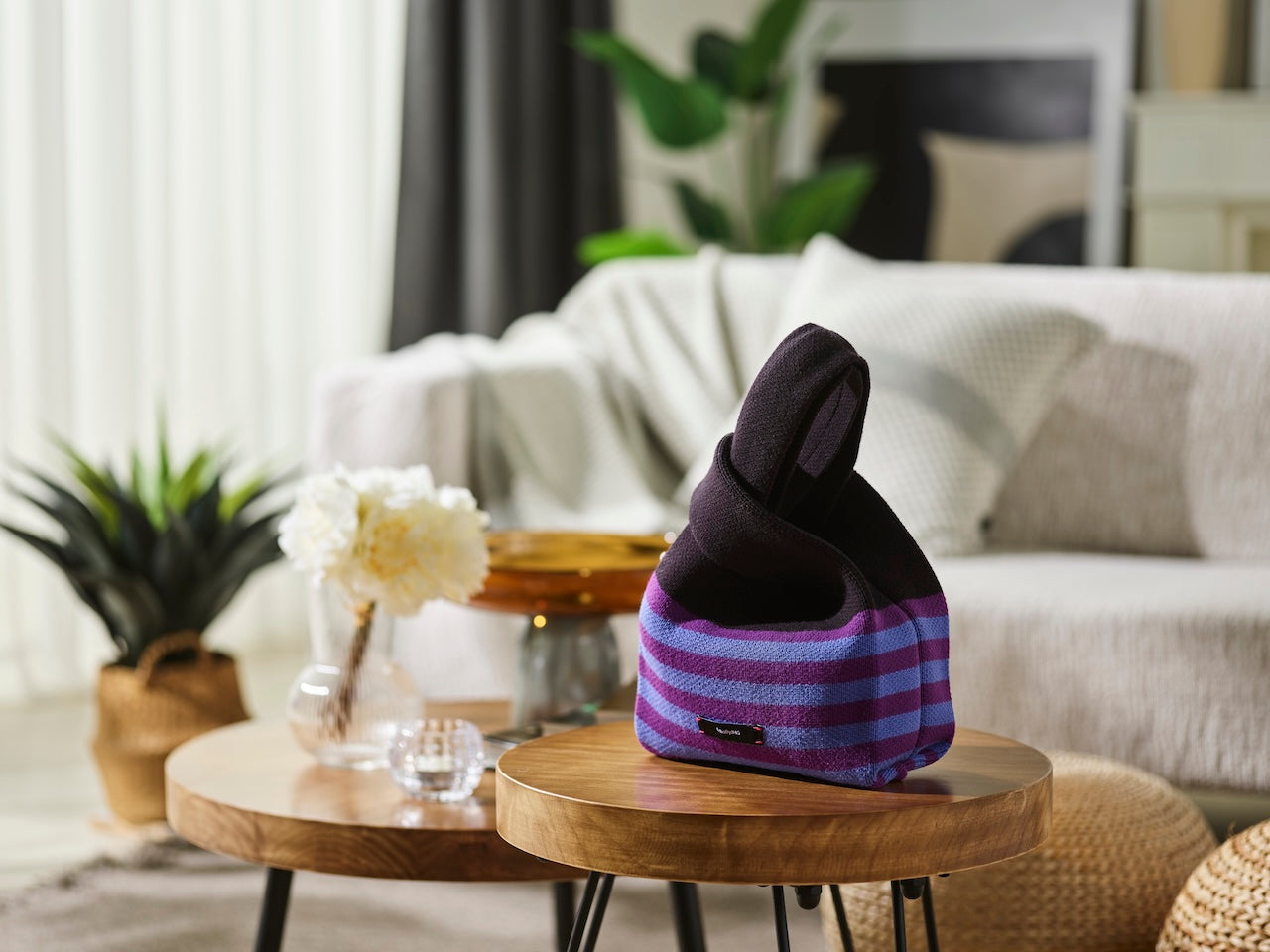 Happy Stripe Knitted Lunch Bag-Smoky Mauve
