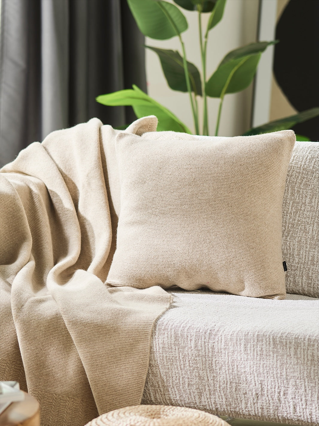 Rollercoaster Tracks Knitted Blanket-Linen